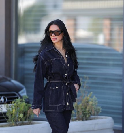 Koyu mavi jeans ceket pantolon takım