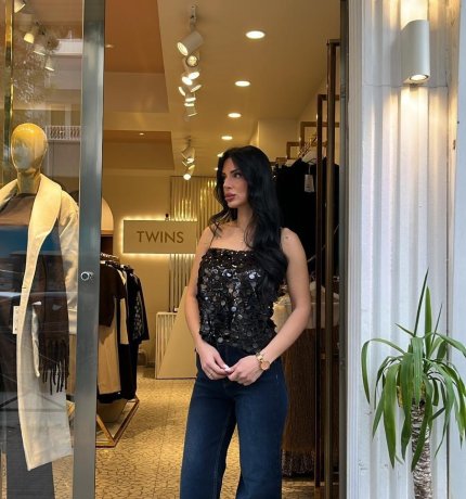 Siyah ip askılı pul payetli bluz