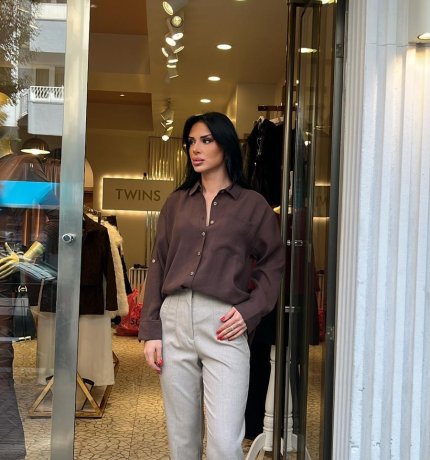 Bej pensli kumaş pantolon