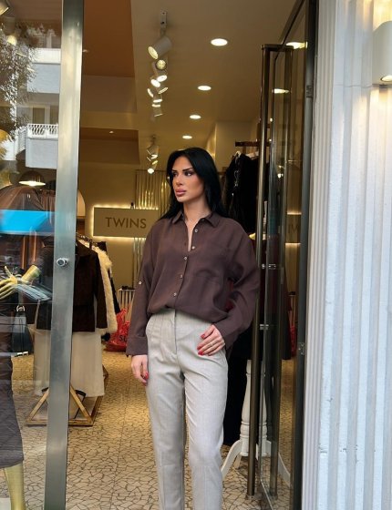 Bej pensli kumaş pantolon