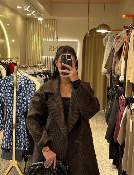 Kahverengi Balıksırtı Kaşe Kaban