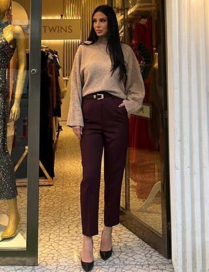 Bordo yüksek bel kumaş pantolon