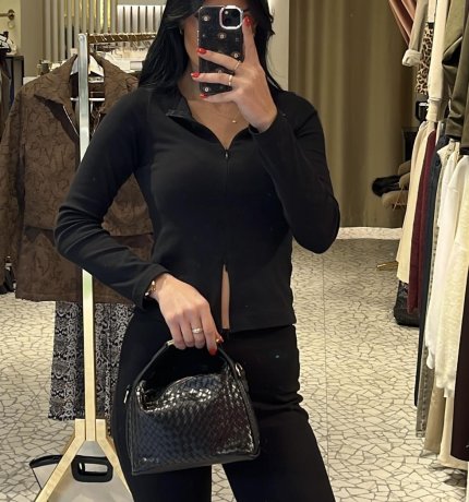 Siyah örgü desenli deri görünümlü el çantası