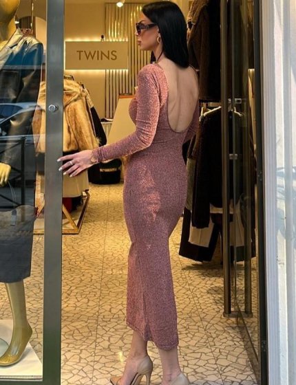 Rose Gold sırt detaylı bilek boy elbise