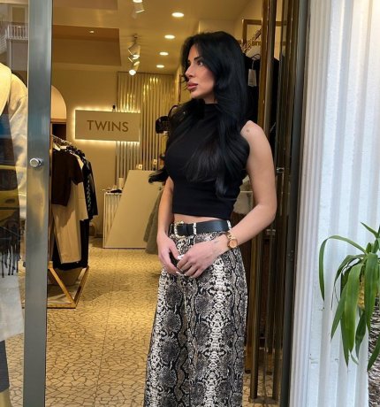 Yılan Desenli Kemerli Bol Paça Pantolon Kahverengi