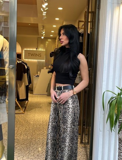 Yılan Desenli Kemerli Bol Paça Pantolon Kahverengi