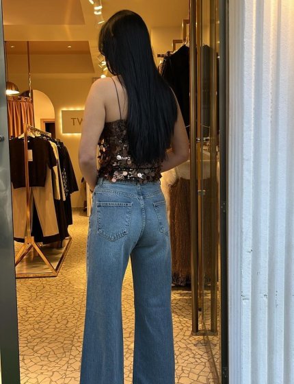 Yüksel bel bol kesim açık mavi jean