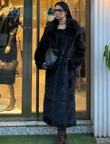 Siyah Bilek Boy Premium Kürk Kaban