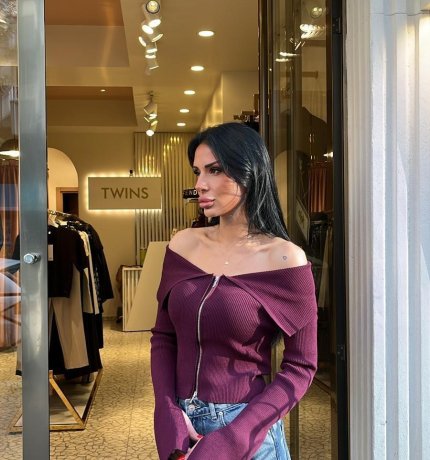 Bordo Kayık Yaka Fermuarlı Fitilli Triko top