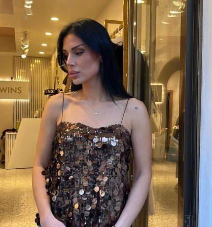 Kahve ip askılı pul payetli bluz