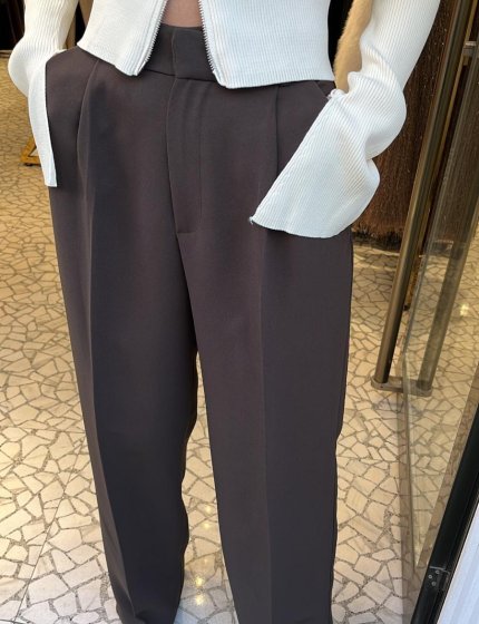 Haki renk yüksek bel palazzo kumaş pantolon